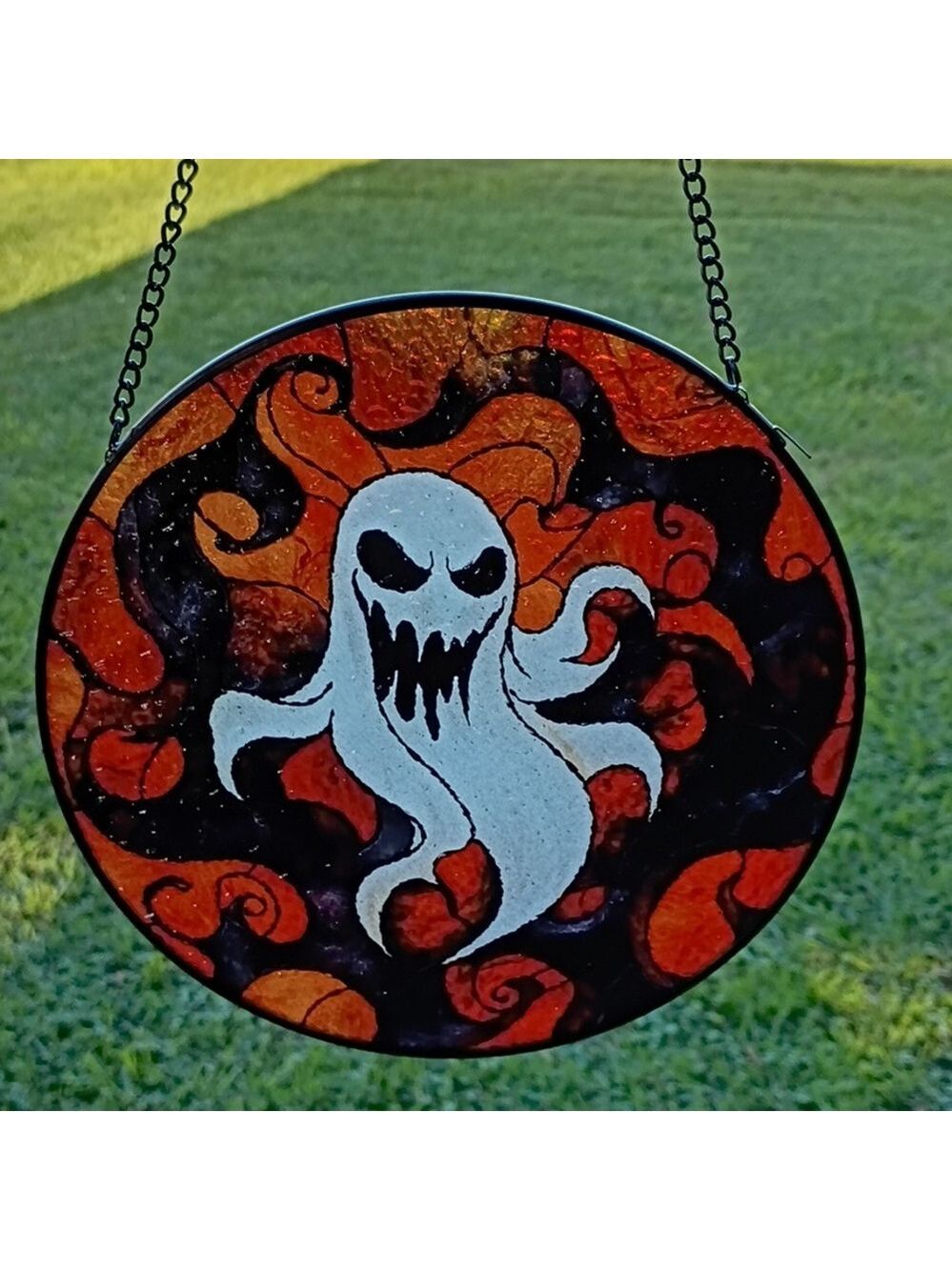 2/$20 Halloween Ghost Stained Glass-Style Hanging Wall Art, Orange - Picture 4 of 6
